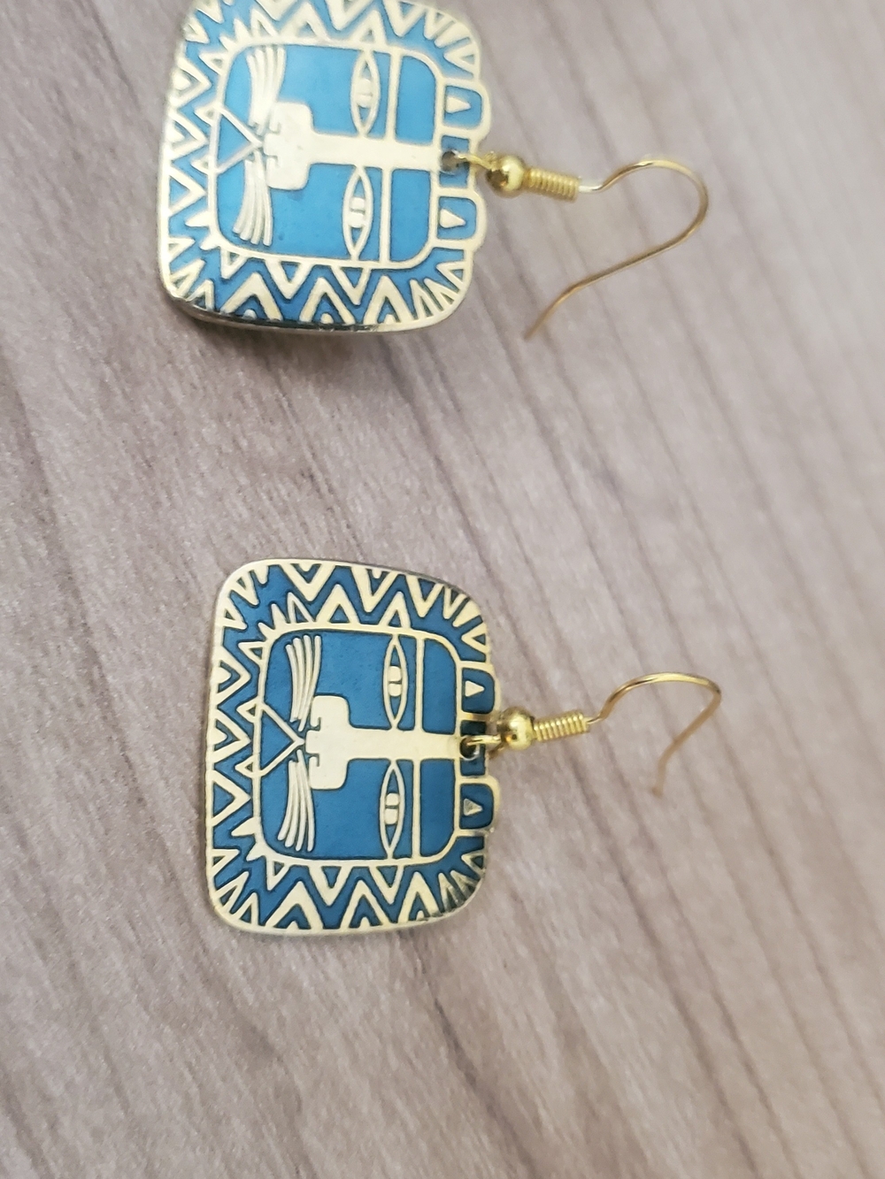 Blue and Gold Cat Drop Earrings - Women Jewelry